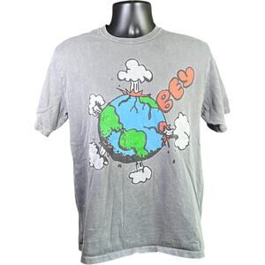Y2K Graphic T-Shirt - Gray Streetwear Retro Earth Print